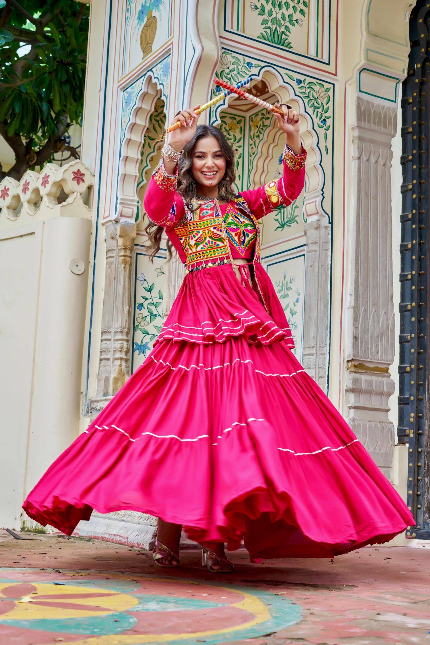Launching Navratri Ram 120 cottan Pink Ladies lehenga choli distributors in pune